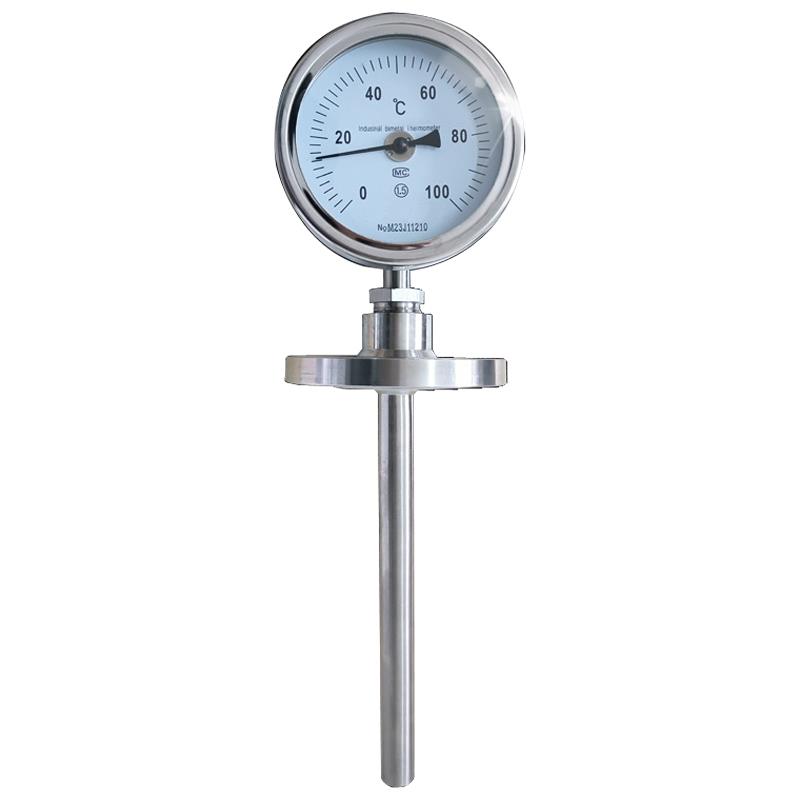 WSS-414法兰式温度表WSS-441热套式双金属温度计 0-150度100℃200