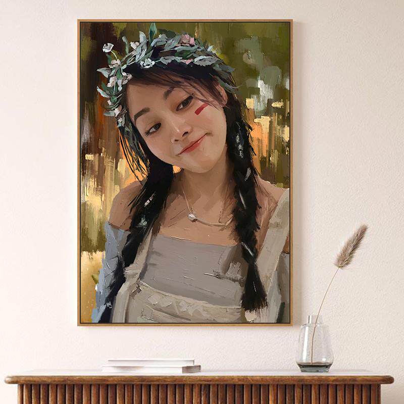 爱画画的子衿纯手绘人像油画装饰画照片板绘艺术画情侣表白礼物