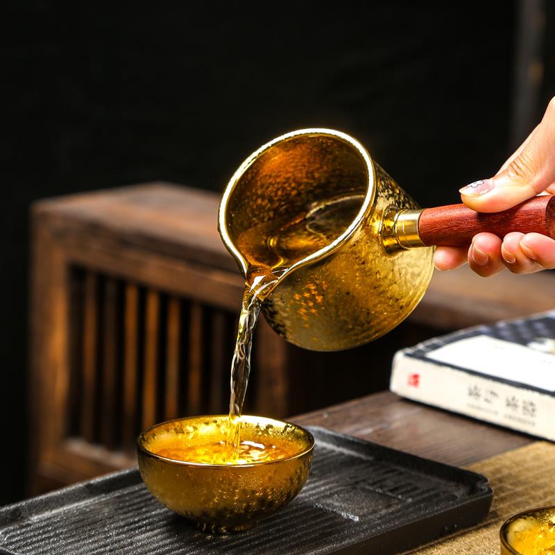 鎏金茶具套装办公会客建盏曜变侧把壶盖碗茶壶高端陶瓷整套金盏