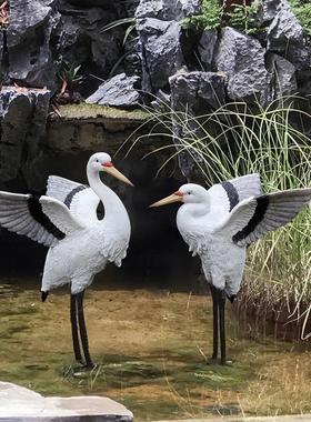 花园庭院彷真树脂仙鹤造景摆设户外假山鱼池装饰动物景观白鹭摆件