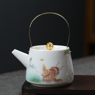 德化羊脂玉白瓷提梁茶壶泡茶壶陶瓷家用防烫水壶功夫茶具单壶单个