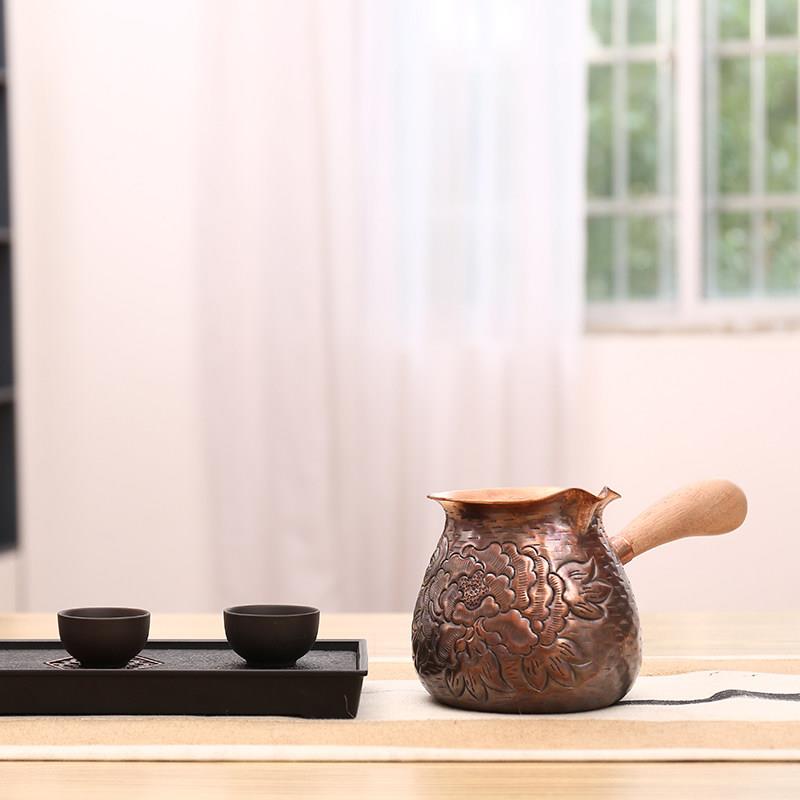 纯手工XNH纯铜罐茶罐茶大煮茶罐0号雕花带过滤网紫铜煮器60毫升公