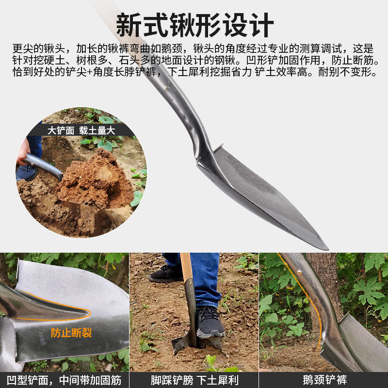省力钢锹锰钢淬火防汛战备锹家车载圆头挖土锨探宝锹工具铁铲,农机/农具/农膜,锹,淘宝优惠券,粉丝福利购,淘宝优惠卷