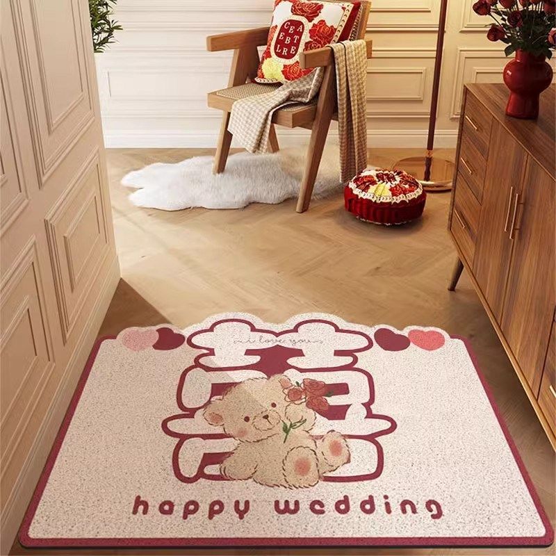新婚丝圈地垫结婚入户门垫门口喜庆喜字红色进门耐脏防滑地毯