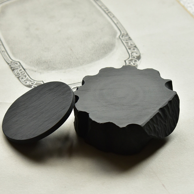 匠心砚台树桩砚搁毛笔 歙砚水波纹天然制作 手工雕刻带盖砚台 初