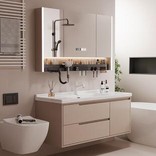智能陶瓷一体盆浴室柜实木洗漱台化妆室洗手台洗脸盆柜组合包安装