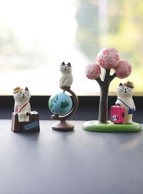 可爱的爱旅行的猫咪桌面地球仪小摆件办公室好物装饰生日解压礼物