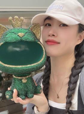 贴钻招财猫钥匙收纳摆件进门玄关入户客厅家居装饰品黏钻大嘴猫