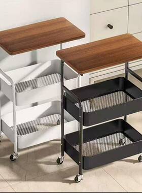 木纹小推车卧室厅浴室零zgf0582食收置物储物架落客可移动纳中古