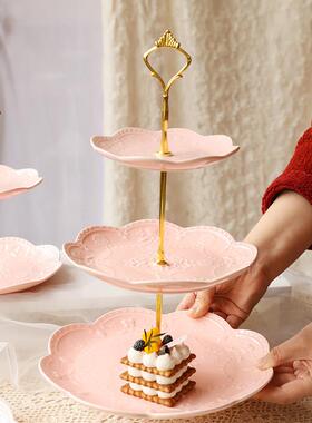 欧小清新粉陶瓷下蛋糕架多层点心架午茶TXH水果盘色少女心婚礼式