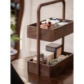 便携式 YHU茶收纳盒黑胡桃实木手茶提式 双层功夫茶具杯茶壶叶放罐