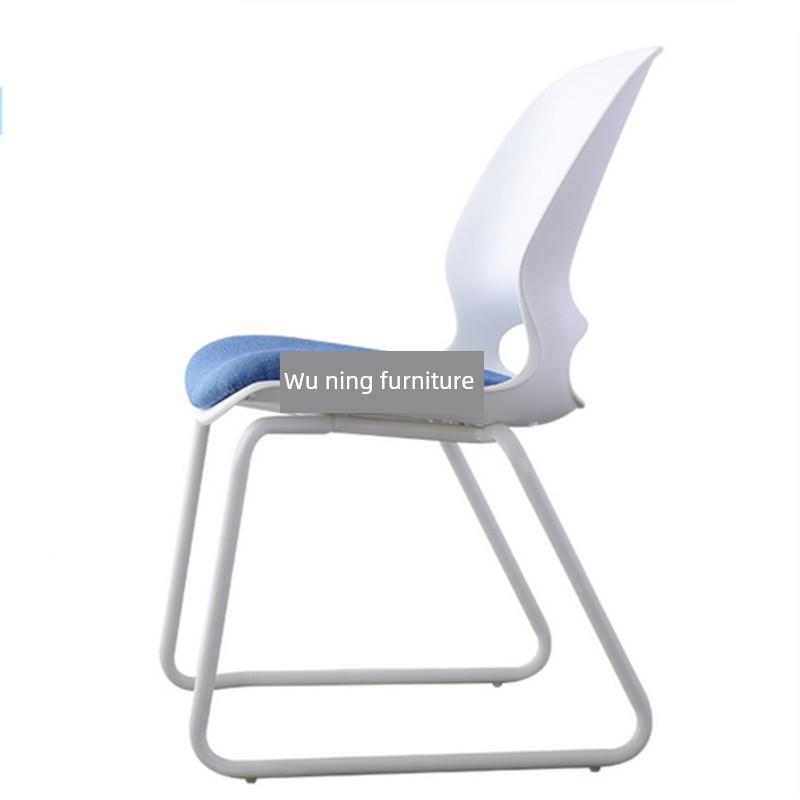 白色弓餐脚接待椅蓝椅色网布软座会议椅员工餐厅用椅培训椅办公椅