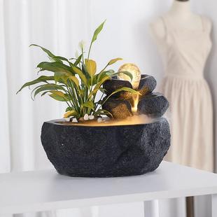 山流水加湿净化盆办景桌面喷泉店铺居家假转公桌运球流金聚DXR宝