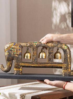 泰国木设雕工艺品大象铛摆件客厅电视摆cp1柜桌面禅意创意开业铃