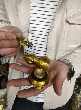 中式铜葫芦摆件纯铜开口麒麟路口镇宅招财对DKU室医院书房办公室