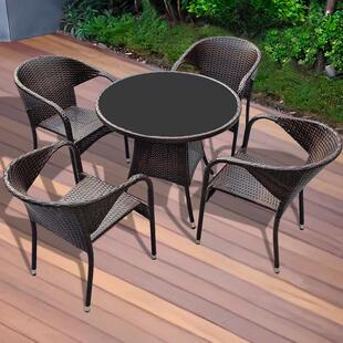 露天庭院桌椅阳8878台藤椅茶桌椅组防水合防晒藤院户外农村子椅户