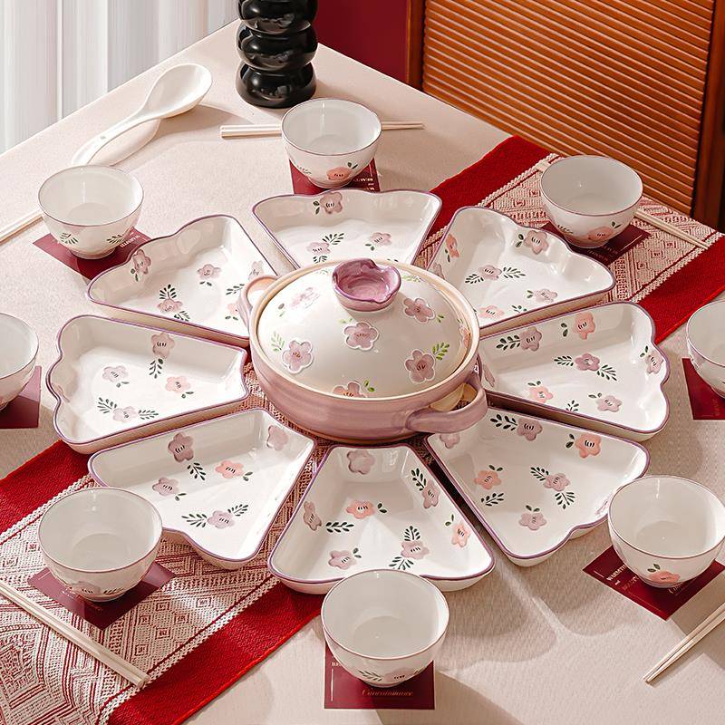 美之具家中式圆子桌扇形盘菜盘康家LCJ用陶瓷团圆拼盘餐组合碗碟