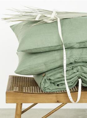 季100%亚麻纯色双人床套单件OOQ2002被30夏被单被罩单人X150X200