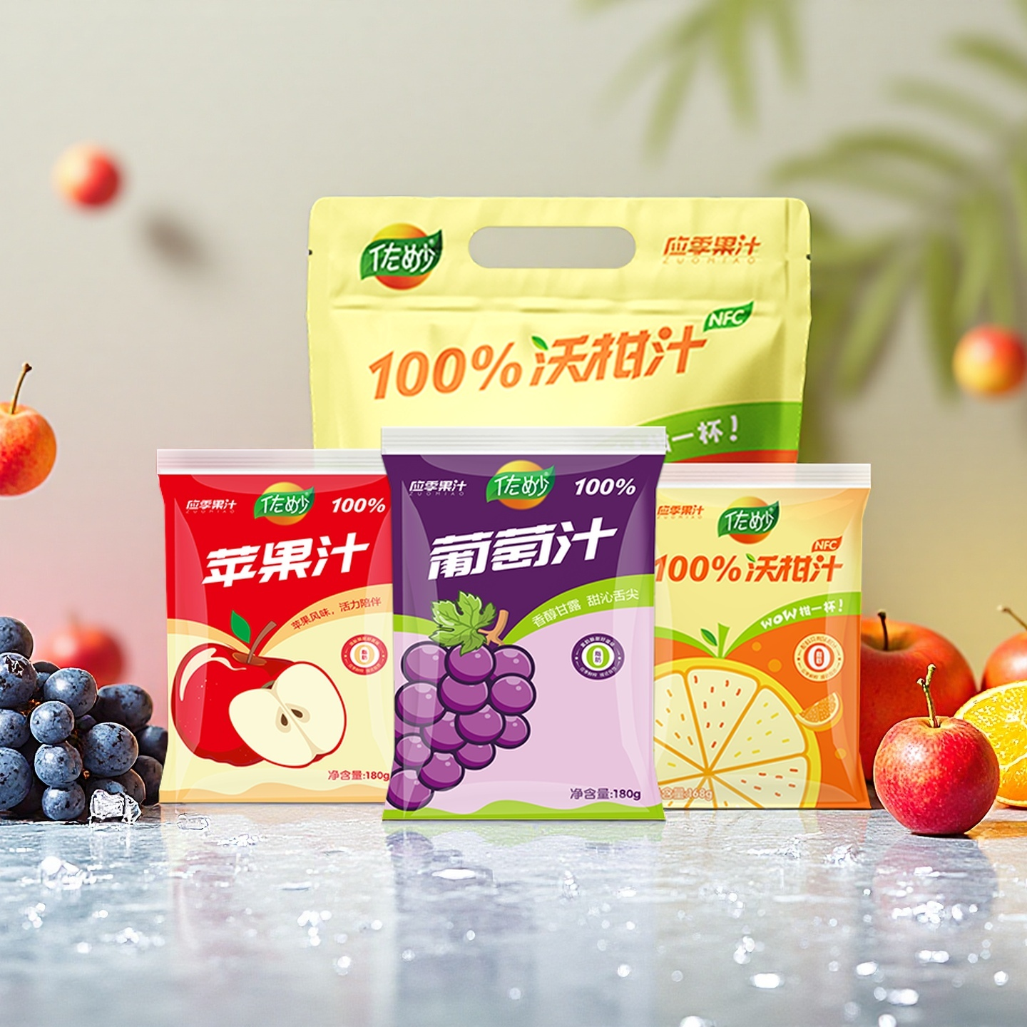 佐妙100%沃柑汁苹果汁葡萄汁橘汁饮料网红饮品果汁小袋装0脂肪