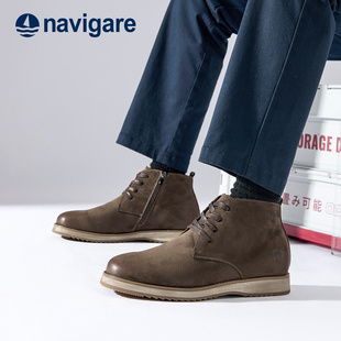 Navigare意大利小帆船男鞋2025加绒秋冬款英伦风商务休闲切尔西靴