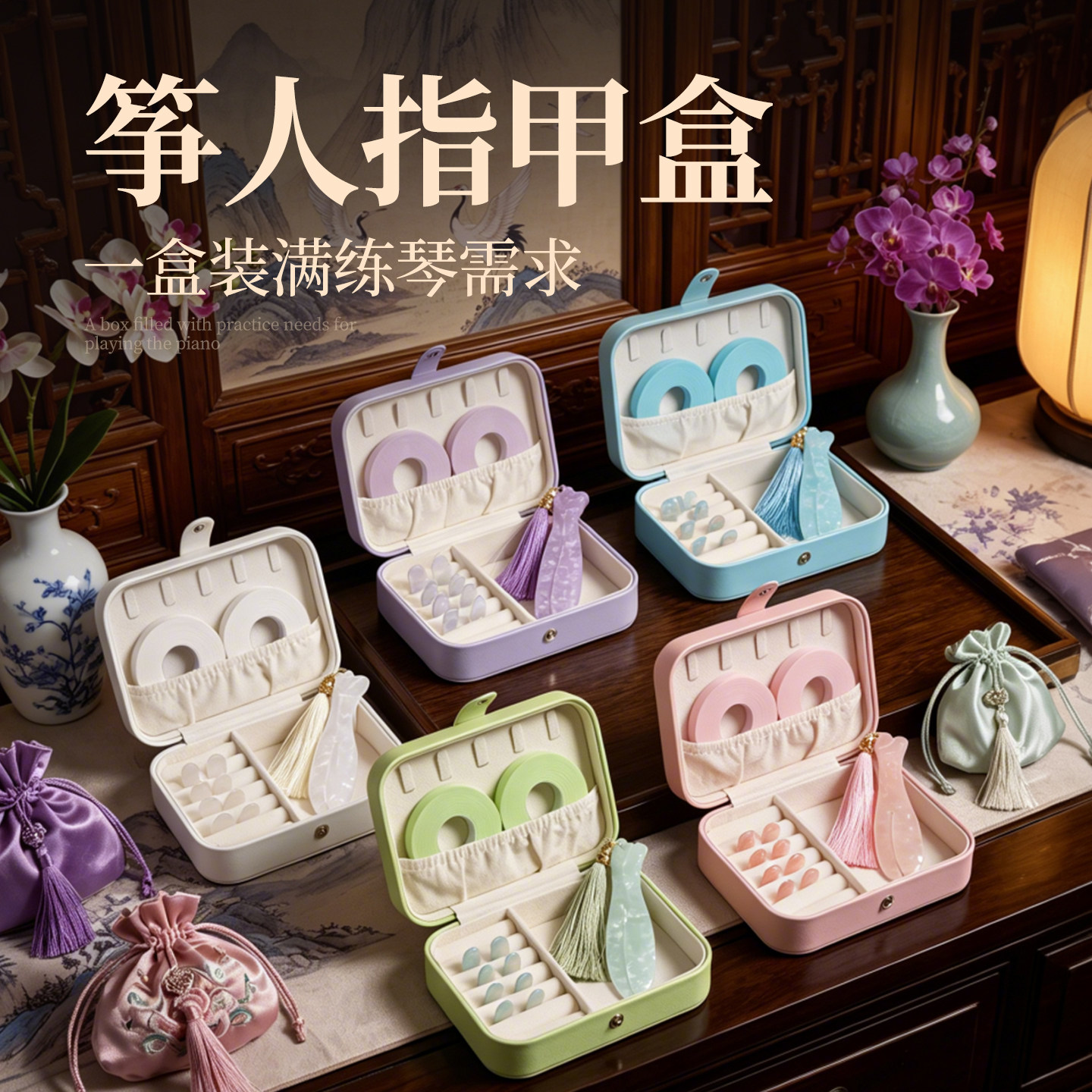 古筝指甲儿童专用甲片全套义甲收纳盒小学生弹古筝用的指甲盒小号
