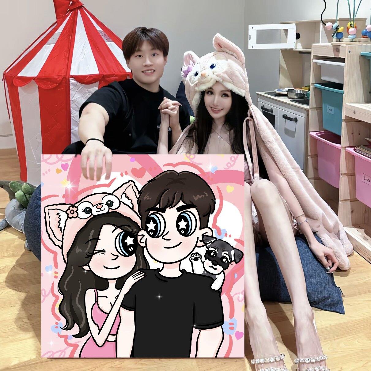 星碟公主侣新JEB卡结婚布置礼情物手装饰画定绘制通闺蜜真人照片d