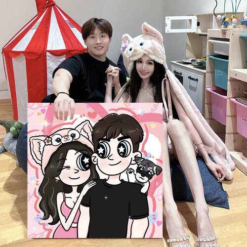 星碟公主侣新JEB卡结婚布置礼情物手装饰画定绘制通闺蜜真人照片d