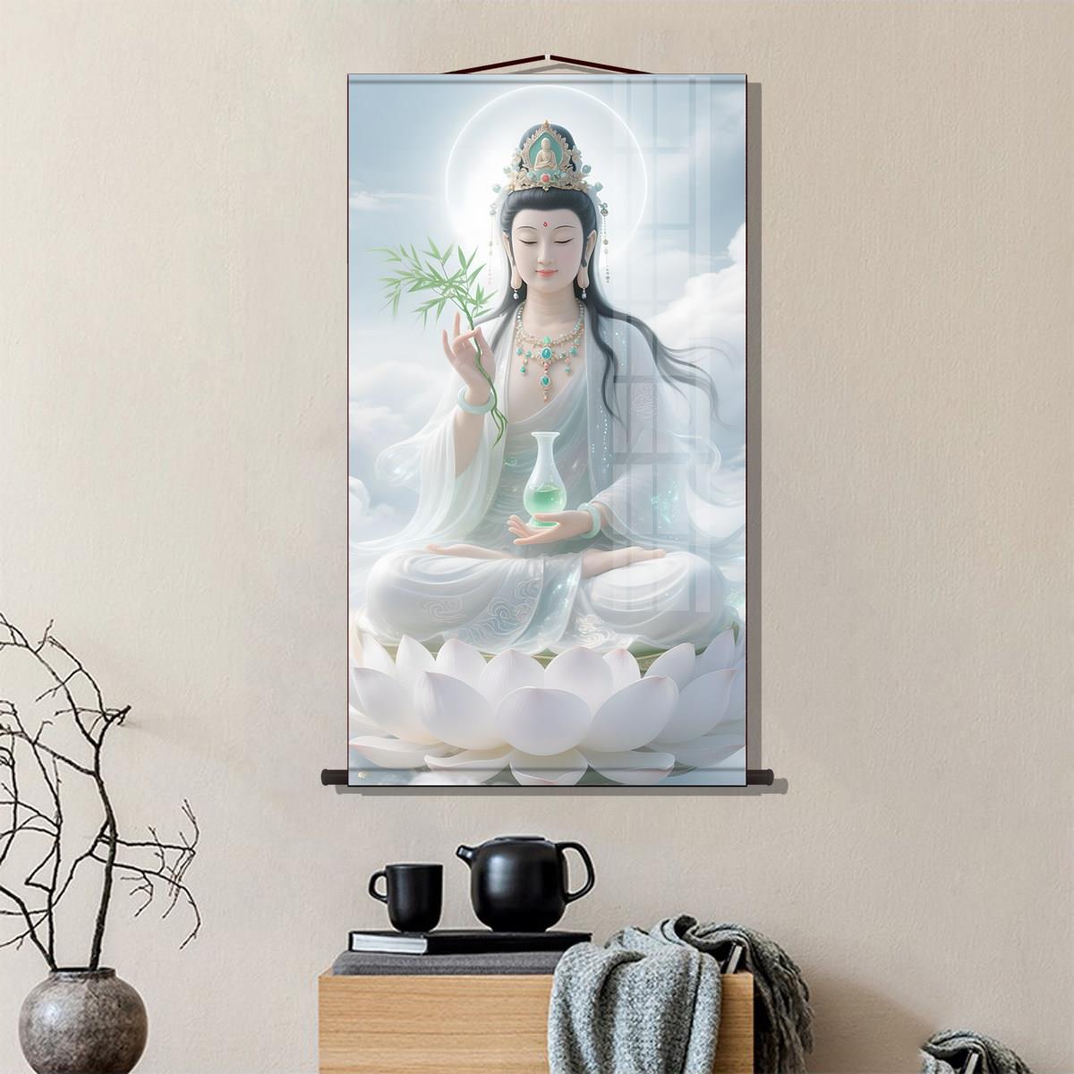 观音菩肖客厅书房走廊沙萨发背景墙EEL入卷口装饰画粘接观像音轴