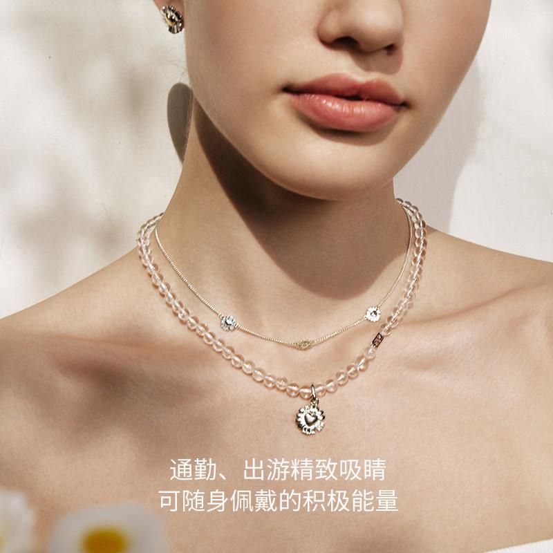 KKL花UE项爱心菊锆石吊坠天雏然白水晶串珠项炼百搭朵炼珠宝礼物