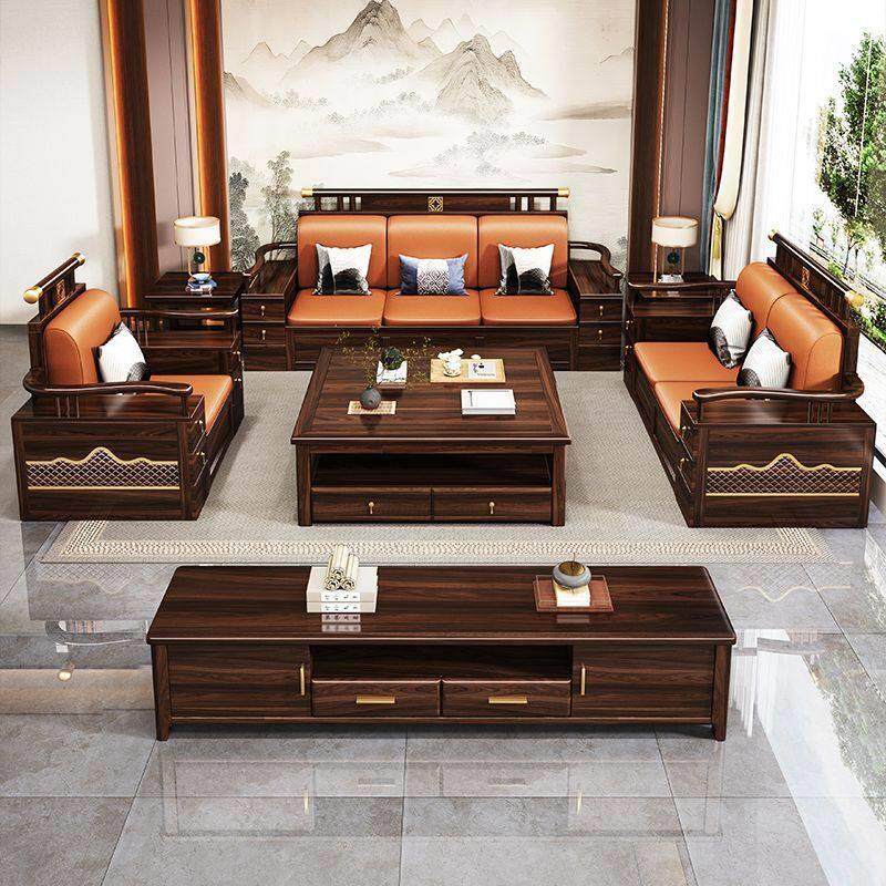 新中式乌金木实木沙发组合大小户型家用客厅冬夏两用储物现代简约