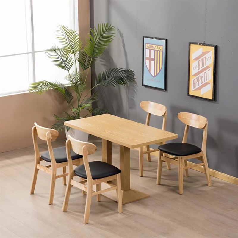 实木快餐桌椅食堂奶茶小吃店麻辣烫烧烤饭店面馆餐饮桌椅