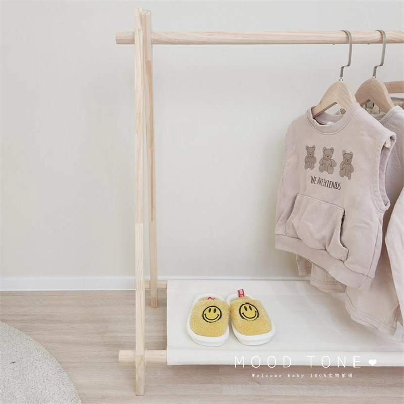 韩国in儿童衣帽架风落地衣架现代实木晾衣架晒衣