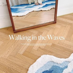 海浪现代卧室床边地毯加厚房间飘窗垫沙发茶几高级感植绒地垫