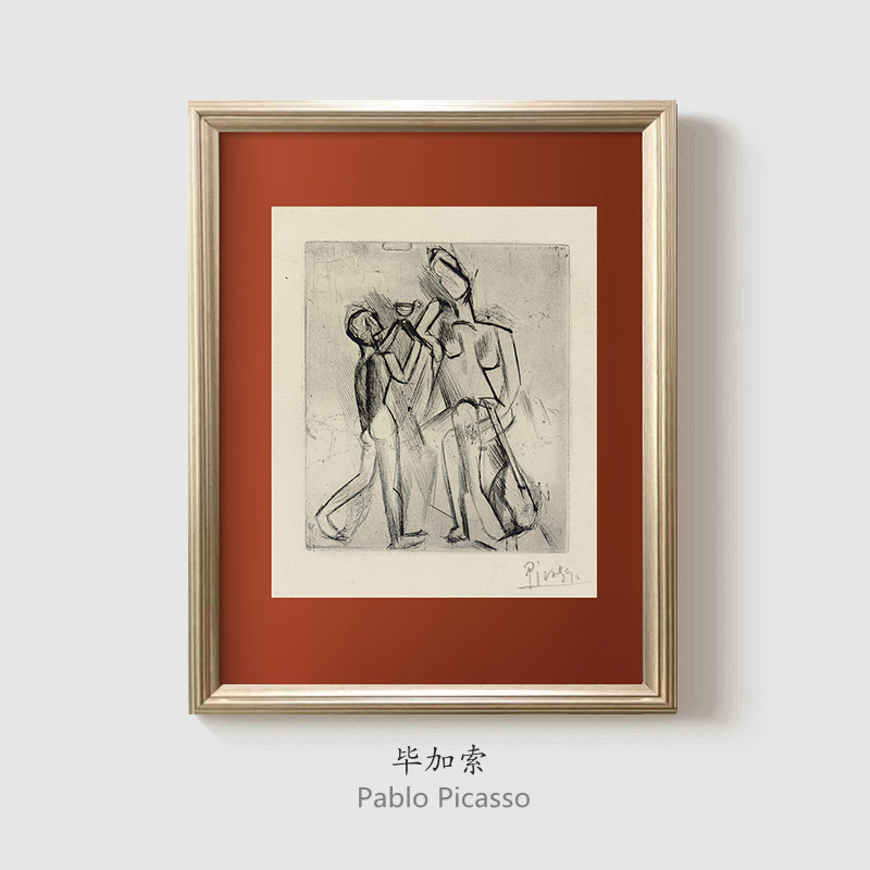 玄关餐厅装饰画毕加索素描客厅挂画现代简约抽象轻奢艺术壁画图片