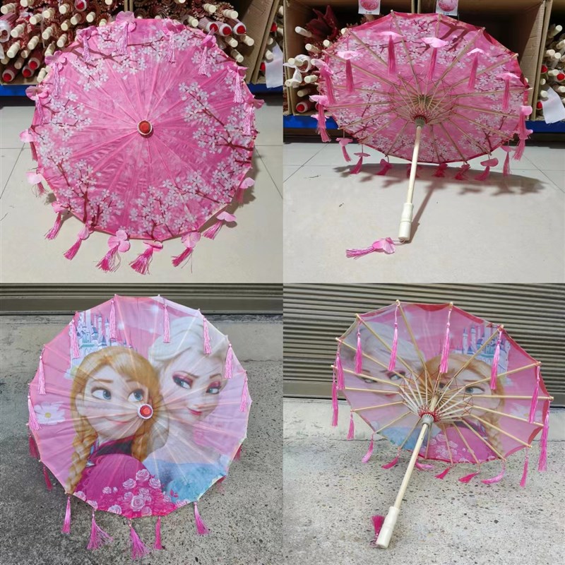 小号56cm幼儿童油纸伞汉服古y风流苏伞花瓣伞工艺绸布伞舞蹈玩具