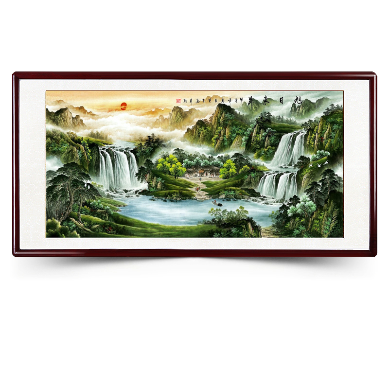 3米巨幅办公室山水画元宝山聚宝盆酒店大厅会议室客厅壁画国画框