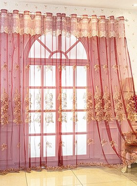 红色窗帘新款层纱布一体成品遮光加厚客厅落地卧室定制欧式