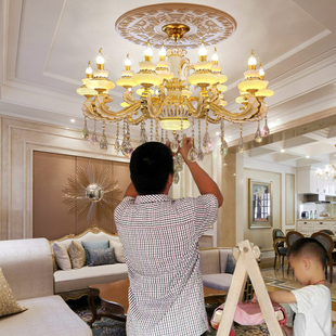 欧式吊灯客厅灯 天然玉石吊灯 锌合金水晶灯卧室蜡烛灯具新款