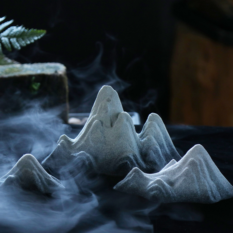 白瓷小山摆件微景观水族造景创意陶瓷客厅玄关中式盆景装饰品摆设