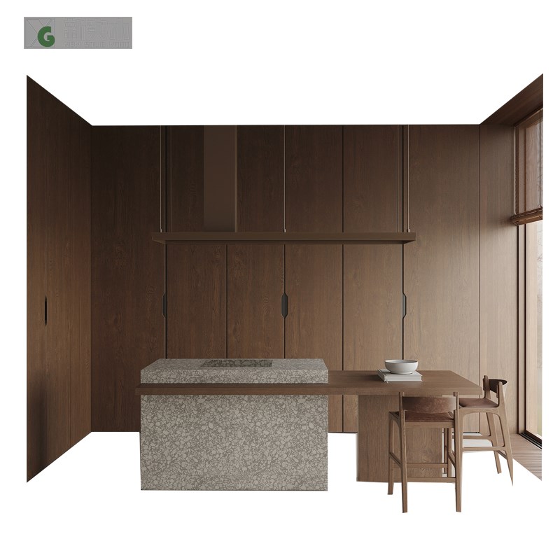 全屋定制橱柜极简复古风装门护墙板墙一体设计重庆工厂