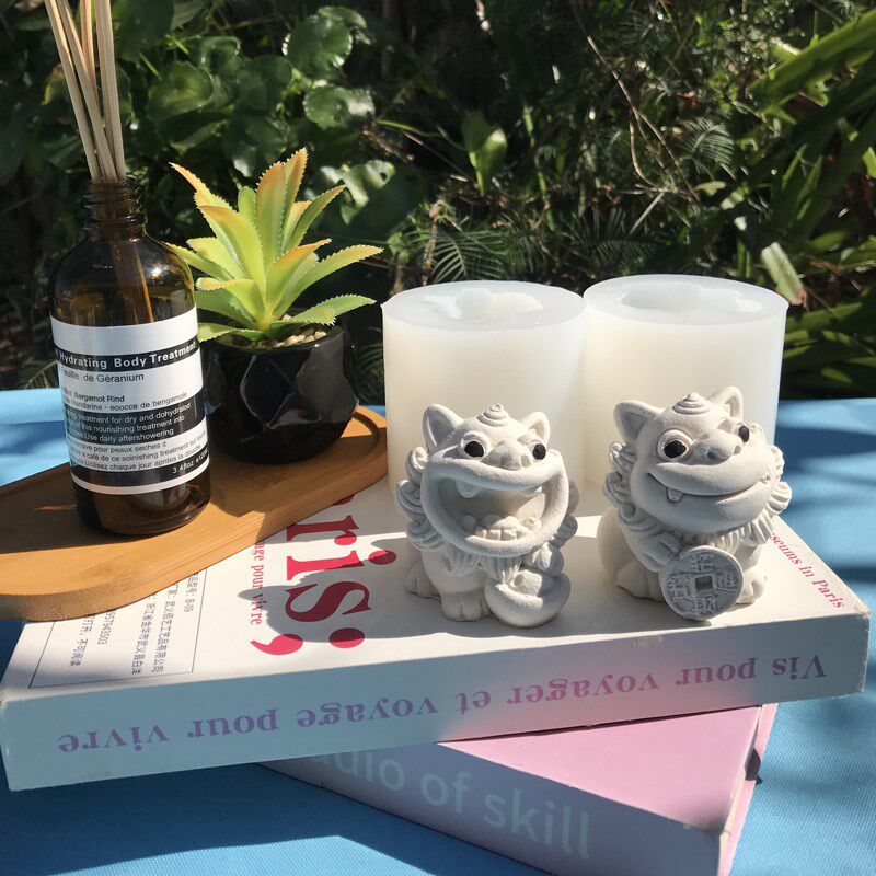 爱小狮子茶宠硅胶模具创意一对石狮青砂石元宝铜币水泥模具