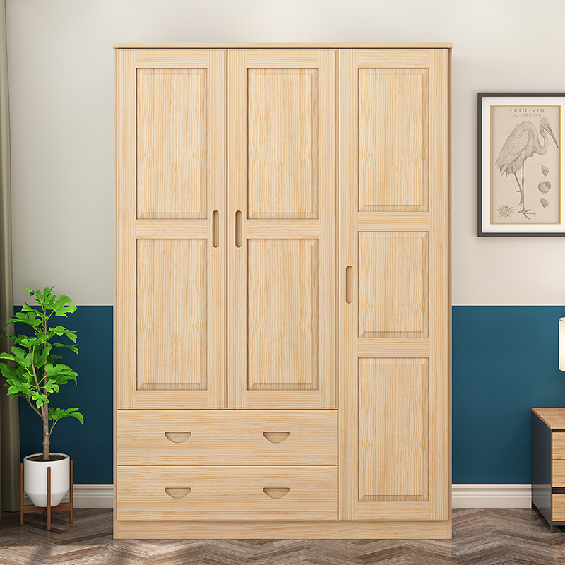 定制松木平开门2门三门木质储物柜原木实木简约现代3门组合大衣柜