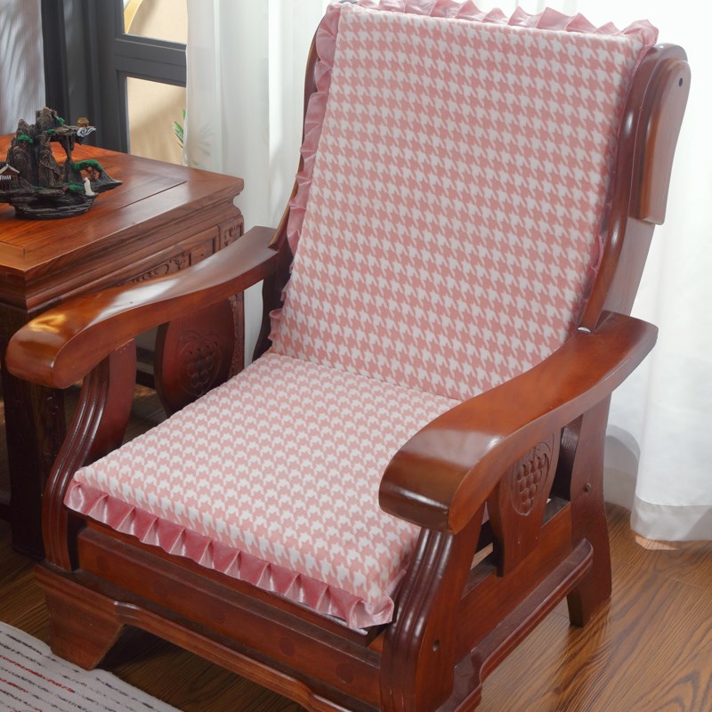 202新款单人座实木沙发垫带靠背连体冬季加厚毛绒红木长椅子坐垫