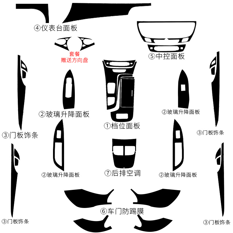 16-21款别克君越内饰贴膜 中控排挡位改装专用碳纤纹装饰配件贴纸