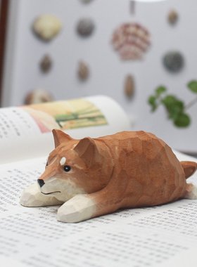 Chumfun 手工木雕动物摆件柴犬可爱秋田犬工艺品家居饰品桌面装饰