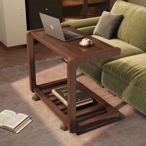 旭渊实木小推车可移动沙发边几角几2025新款高端C型小茶桌子中古