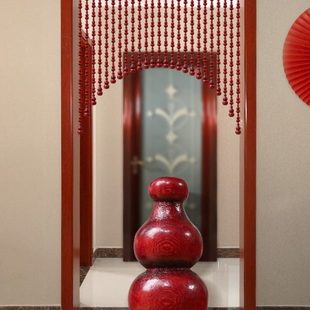 拱形门帘 酒红桃木珠帘隔断半帘子家用玄关卫生间厕所卧室葫芦新款