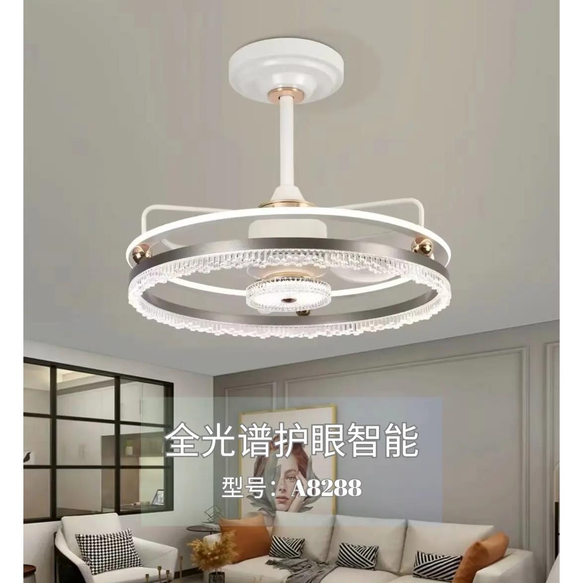 新款轻奢光谱餐厅风扇灯客厅卧静变音室频全高端智9036能语音风扇
