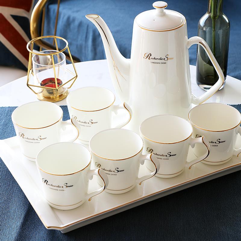 茶杯杯具套装家用陶瓷水客厅杯杯壶子托水具欧G6200式轻奢骨盘瓷