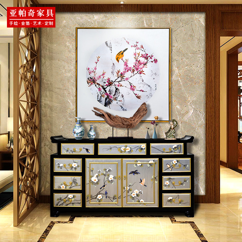 彩绘玄关柜餐边柜新鞋柜实木进门翘柜饰柜多斗柜漆器家具